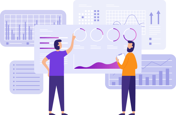 Two men analyzing retail POS and inventory data and analytics to generate actionable insights, market intelligence, and business intelligence.