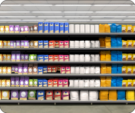 Retail shelf showing product assortments