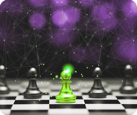 Chessboard and chess piece with a single green pawn to represent a game changer.