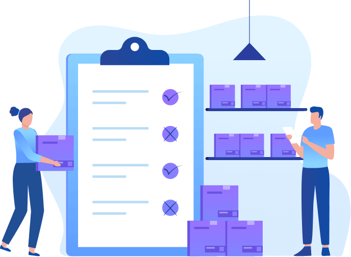 Man and woman moving inventory and conducting inventory analysis to show retail replenishment processes.