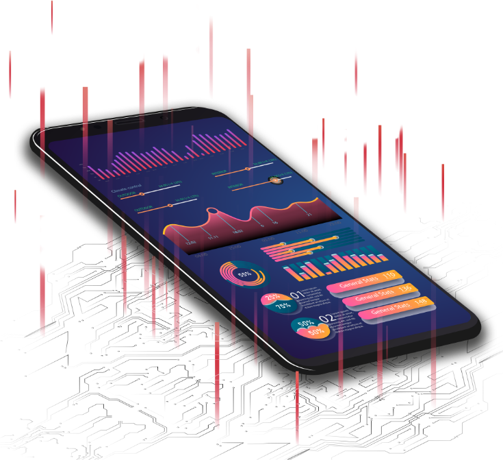 Smartphone graphic showing colorful analytics and reports to convey Retail Velocity’s POS data and analytics capabilities for consumer goods suppliers.